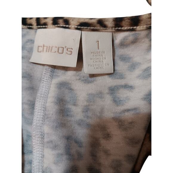 CHICO'S 1 Cute Travel Print Split Sleeves Blouse‎ Top M/8 Animals Maps Safari - Picture 8 of 16
